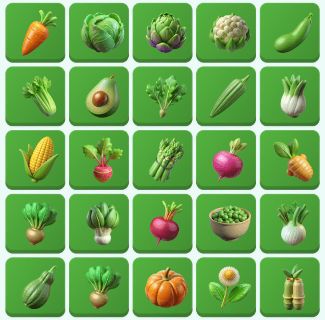 Pick-3 Match vegetable tile grid